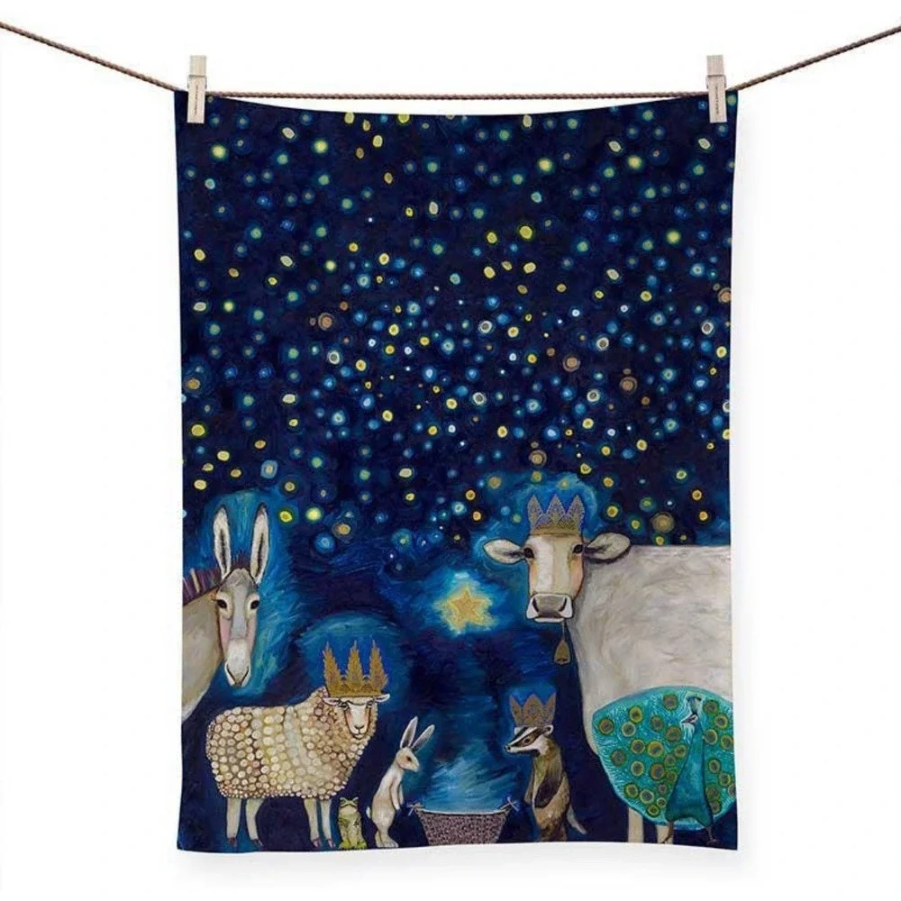 Eli Halpin Animal Nativity Kitchen Tea Towel Cow Sheep Donkey Christmas Cotton